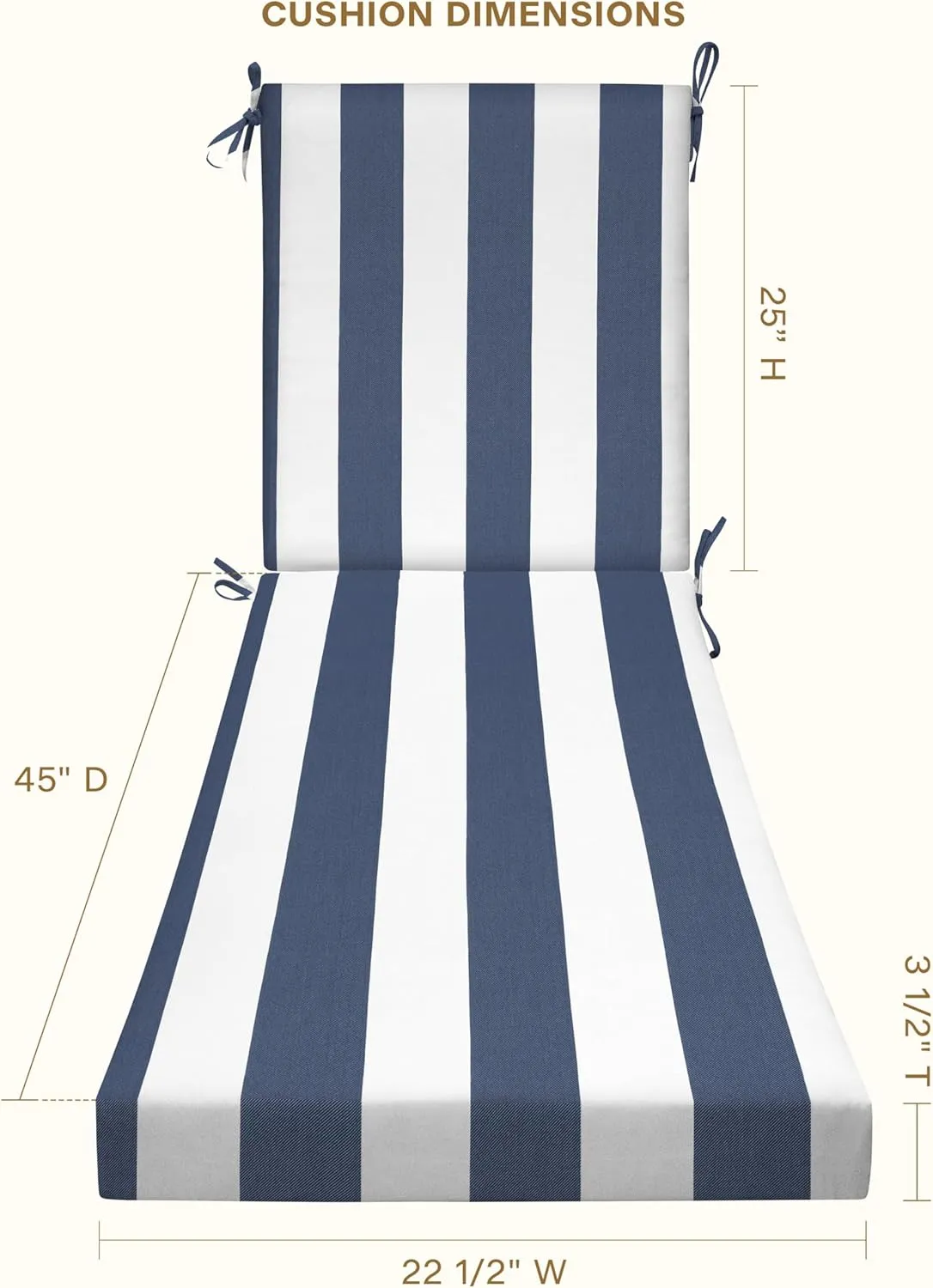 Honeycomb Outdoor Chaise, 22.5" W x 70" L, Cabana Stripe Blue & White Patio Cushion