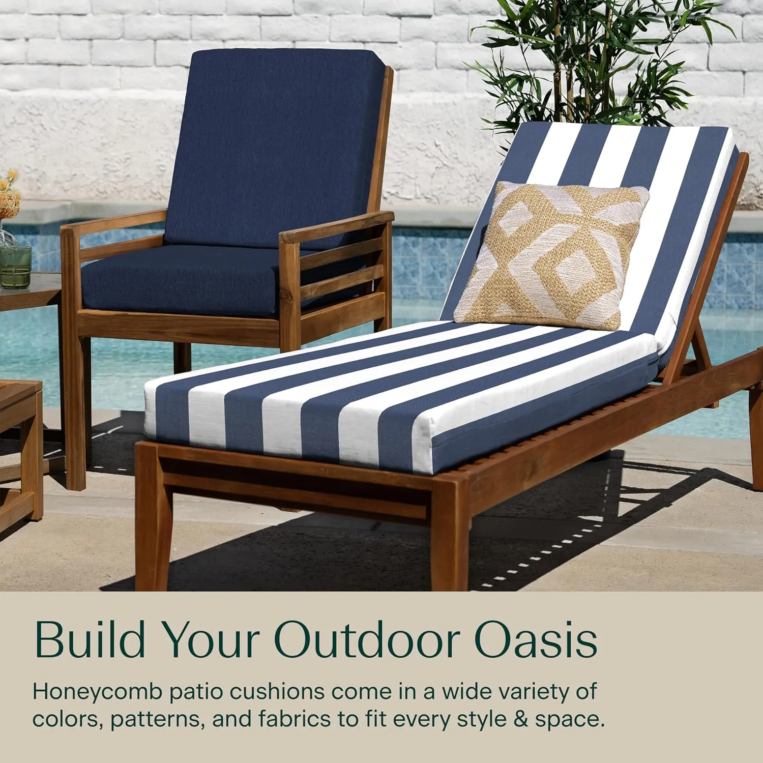 Honeycomb Outdoor Chaise, 22.5" W x 70" L, Cabana Stripe Blue & White Patio Cushion