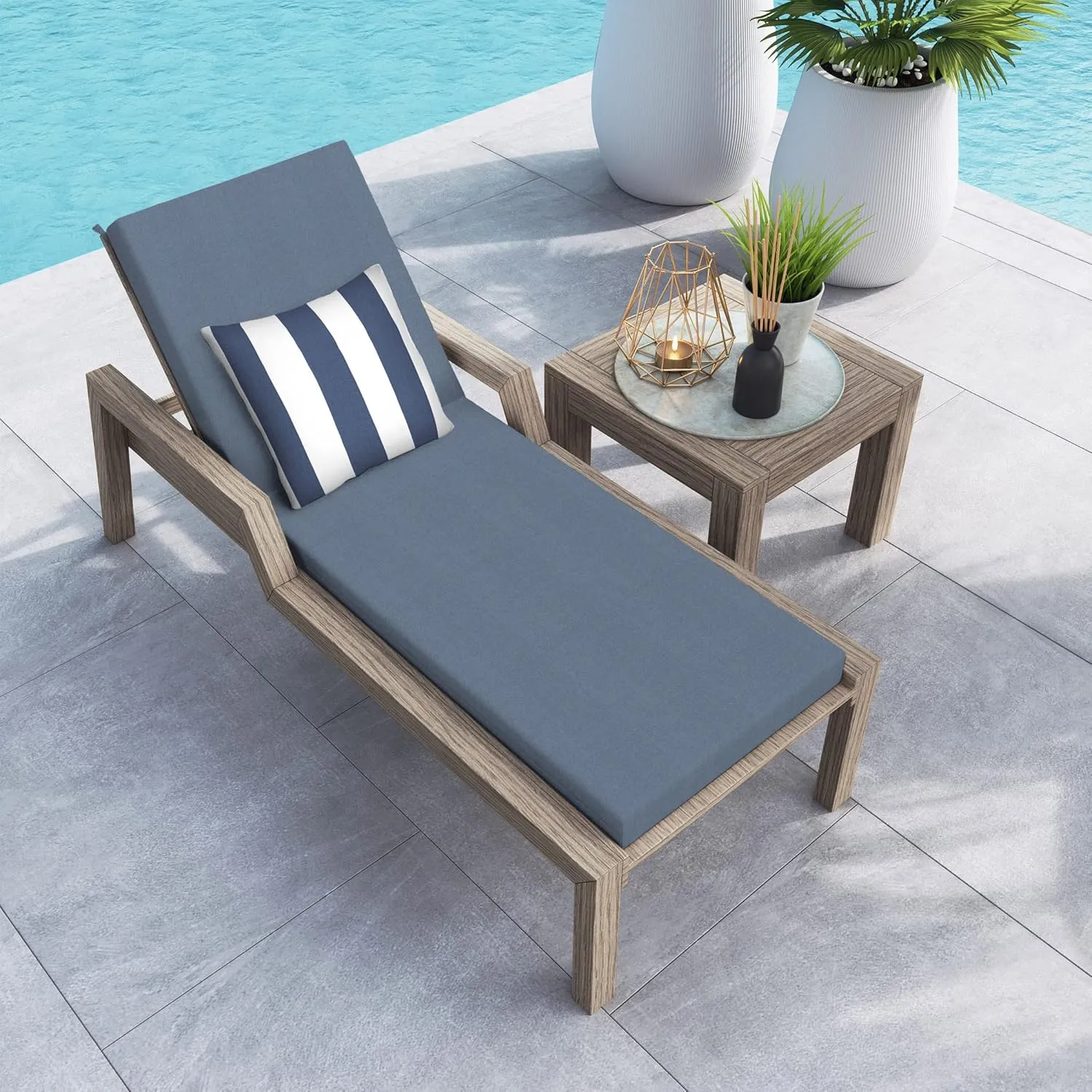Honeycomb Outdoor Chaise, 22.5" W x 70" L, Heathered Solid Blue Patio Cushion
