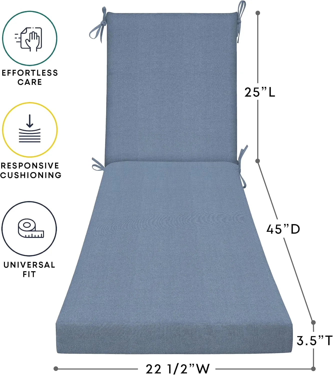 Honeycomb Outdoor Chaise, 22.5" W x 70" L, Heathered Solid Blue Patio Cushion