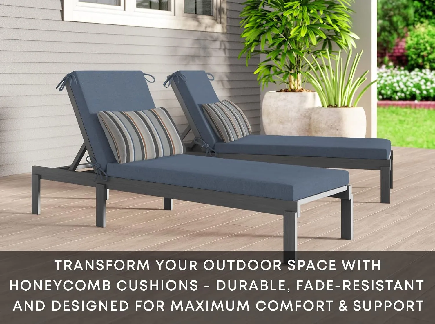 Honeycomb Outdoor Chaise, 22.5" W x 70" L, Heathered Solid Blue Patio Cushion