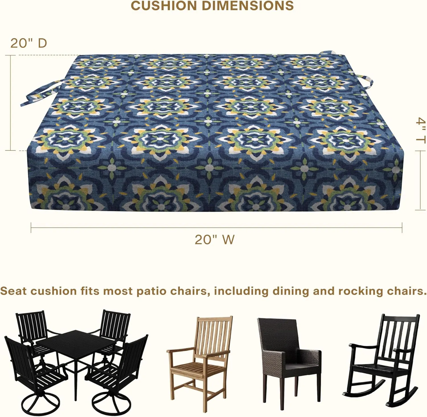 Honeycomb Outdoor Cushion Set 20" x 20", Medina Medallion Dining Patio Cushions