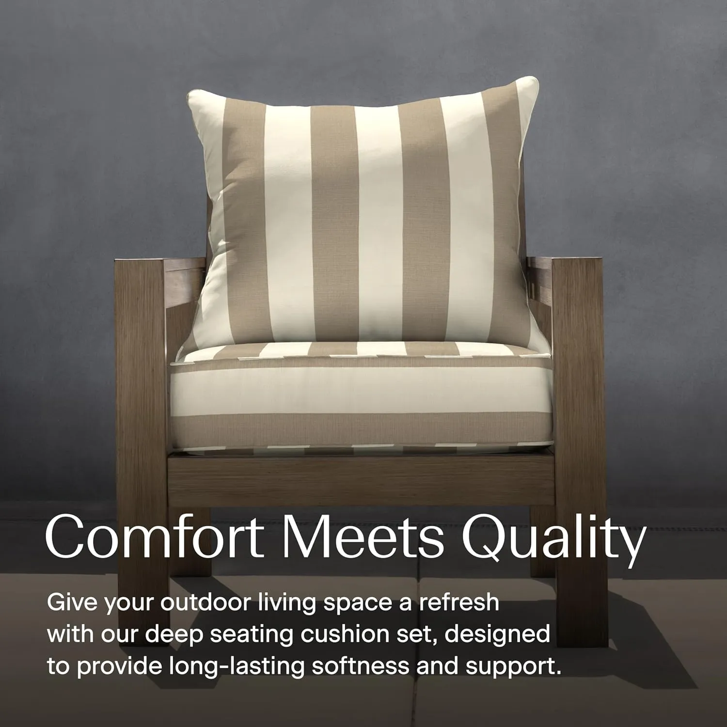 Honeycomb Outdoor Deep Seat, 24" W x 23" D, Cabana Stripe Tan Outdoor Chair Cushion
