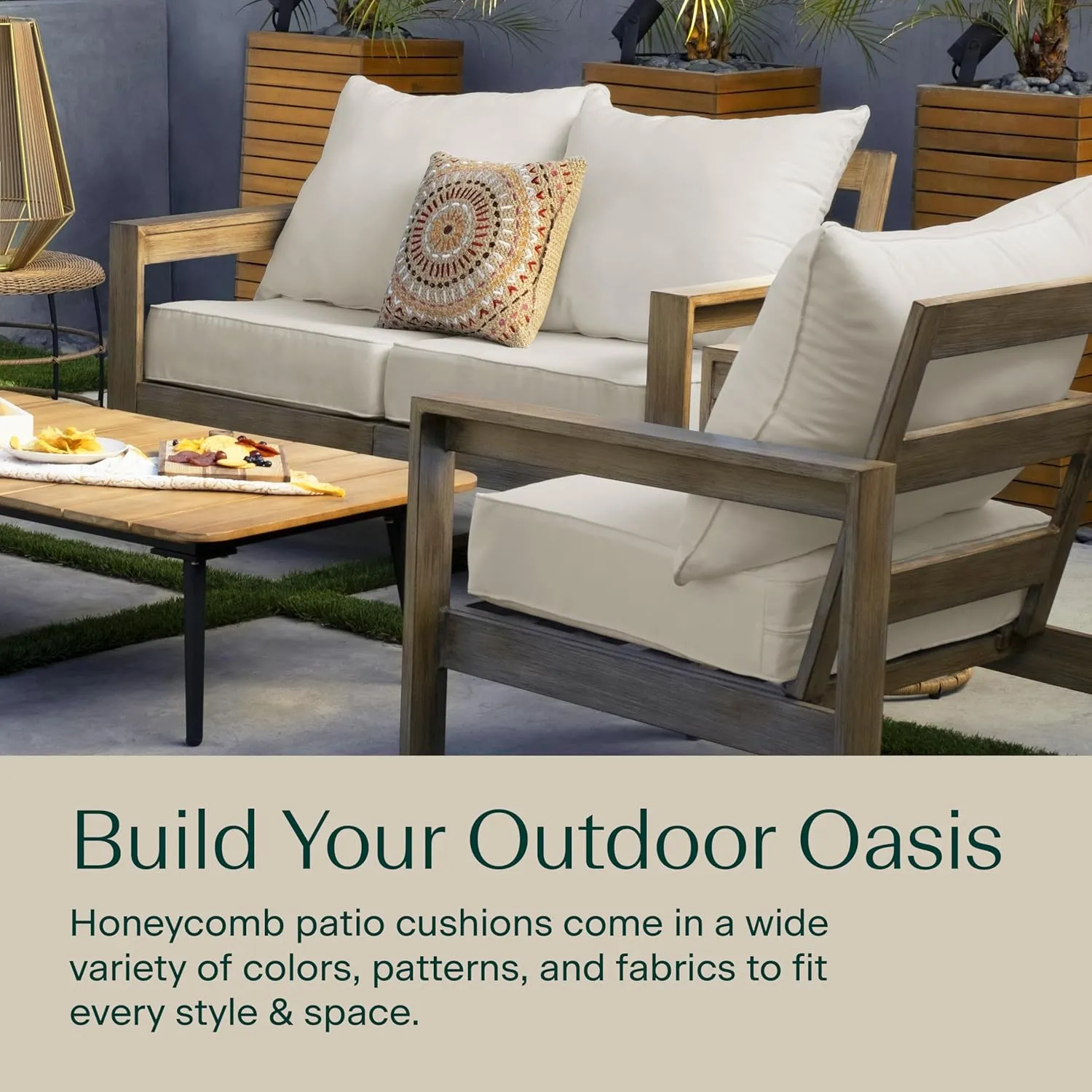Honeycomb Outdoor Deep Seat, 24" W x 23" D, Cabana Stripe Tan Outdoor Chair Cushion