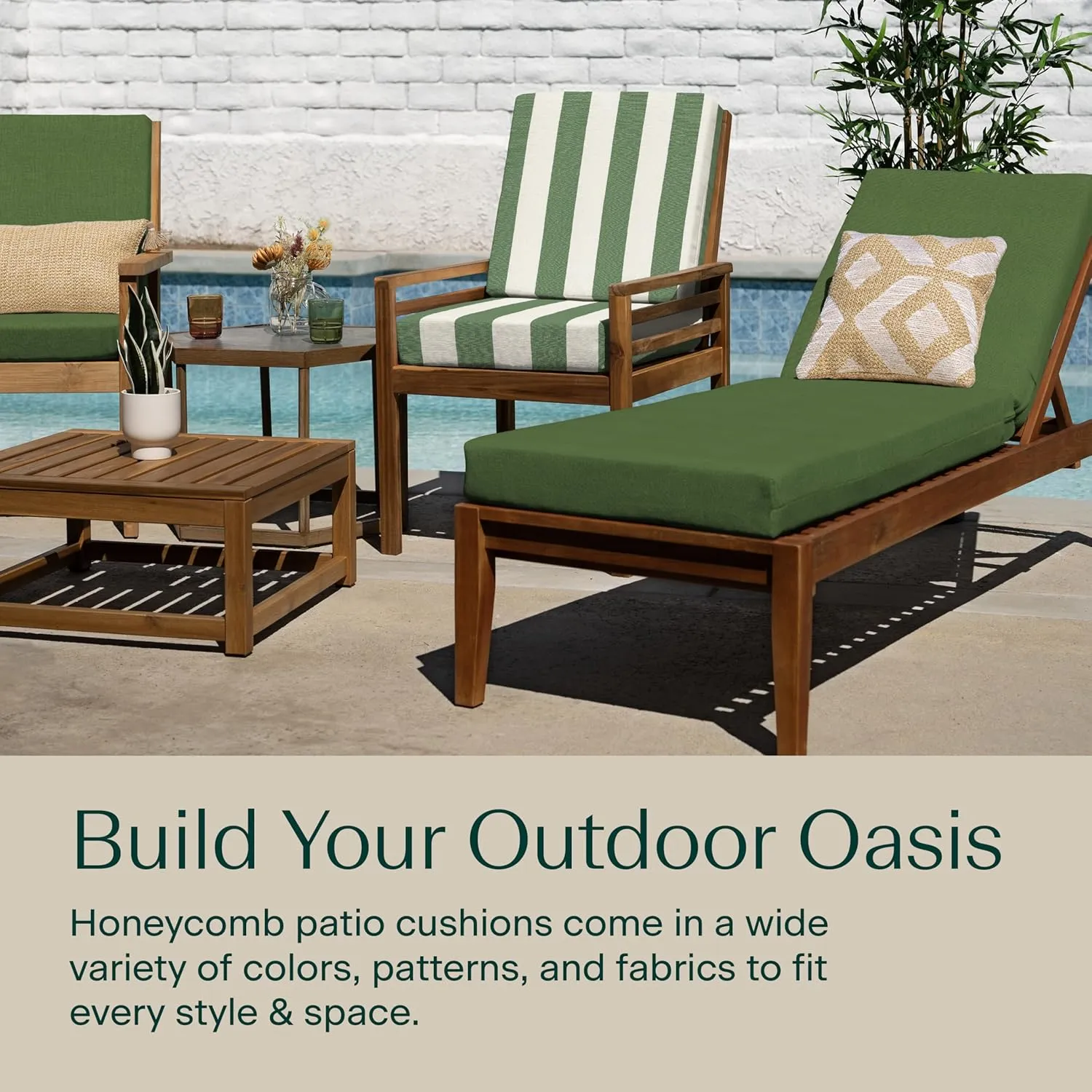Honeycomb Outdoor Highback, 21" W x 42" L, Cabana Stripe Green & Cream Outdoor Chair Cushion