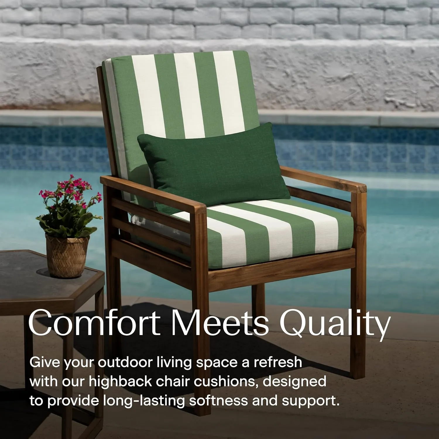 Honeycomb Outdoor Highback, 21" W x 42" L, Cabana Stripe Green & Cream Outdoor Chair Cushion