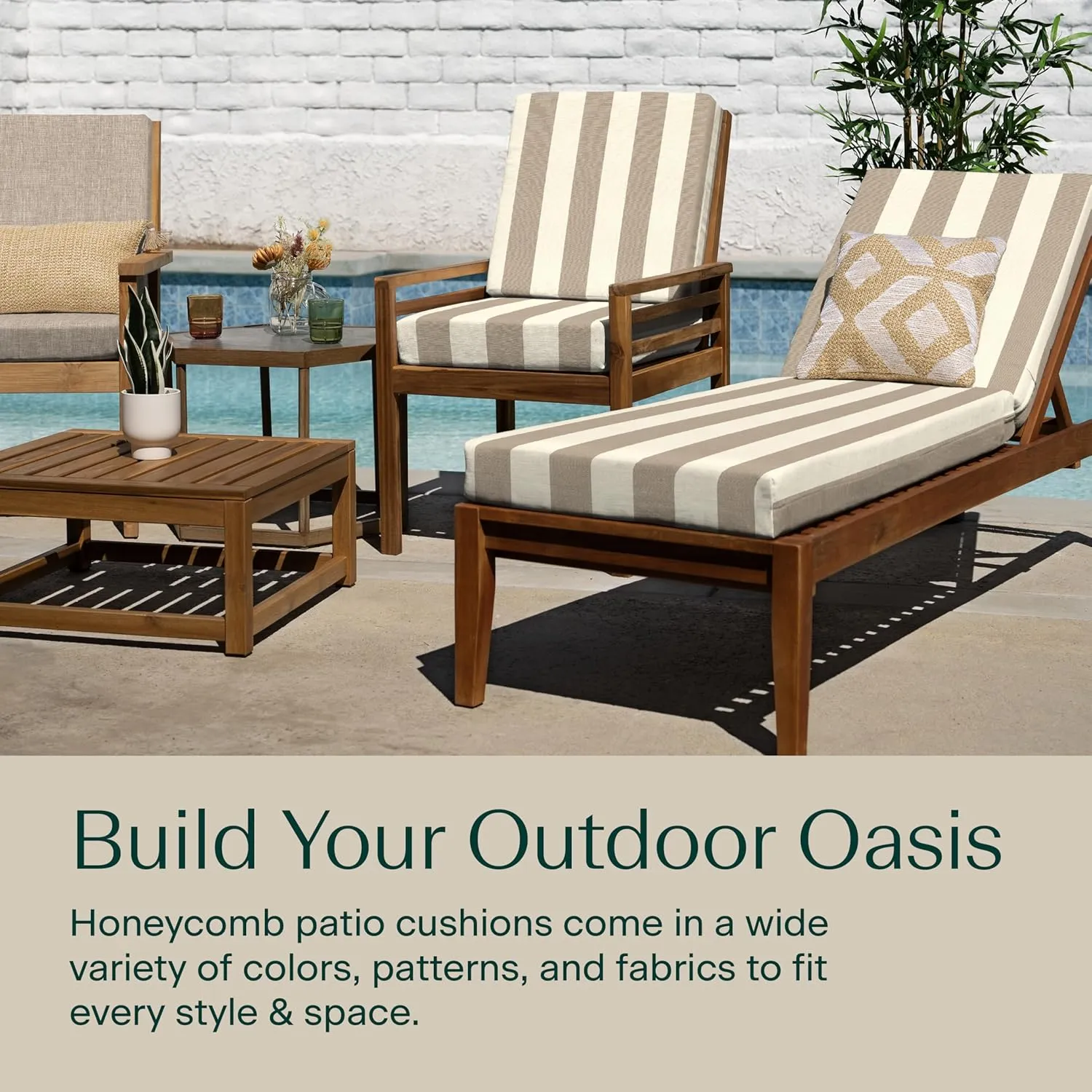 Honeycomb Outdoor Highback, 21" W x 42" L, Cabana Stripe Tan Outdoor Chair Cushion