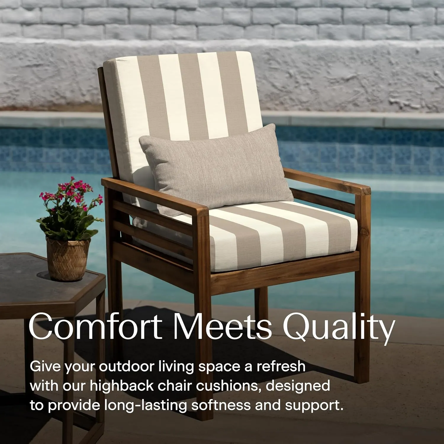 Honeycomb Outdoor Highback, 21" W x 42" L, Cabana Stripe Tan Outdoor Chair Cushion