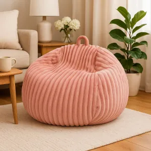 Honeydak Ribbed Rabbit Fur Stuffed Animal Storage Bean Bag Chair Cover (No Filler) Comfy Bean Bag Cover Without Filling or Home Bedroom Decor Organizing Plush Doll Textile Holder(Pink,L)