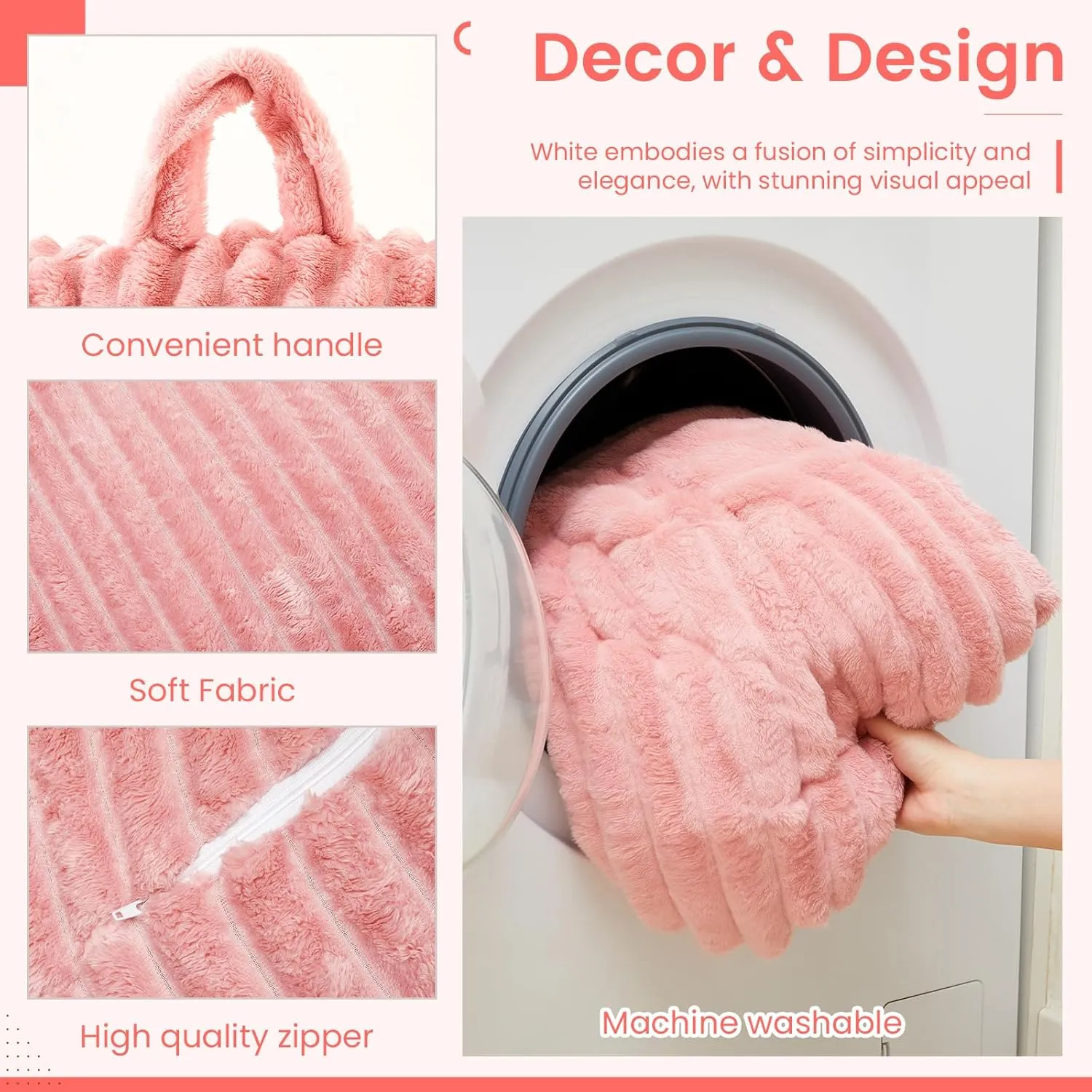 Honeydak Ribbed Rabbit Fur Stuffed Animal Storage Bean Bag Chair Cover (No Filler) Comfy Bean Bag Cover Without Filling or Home Bedroom Decor Organizing Plush Doll Textile Holder(Pink,L)