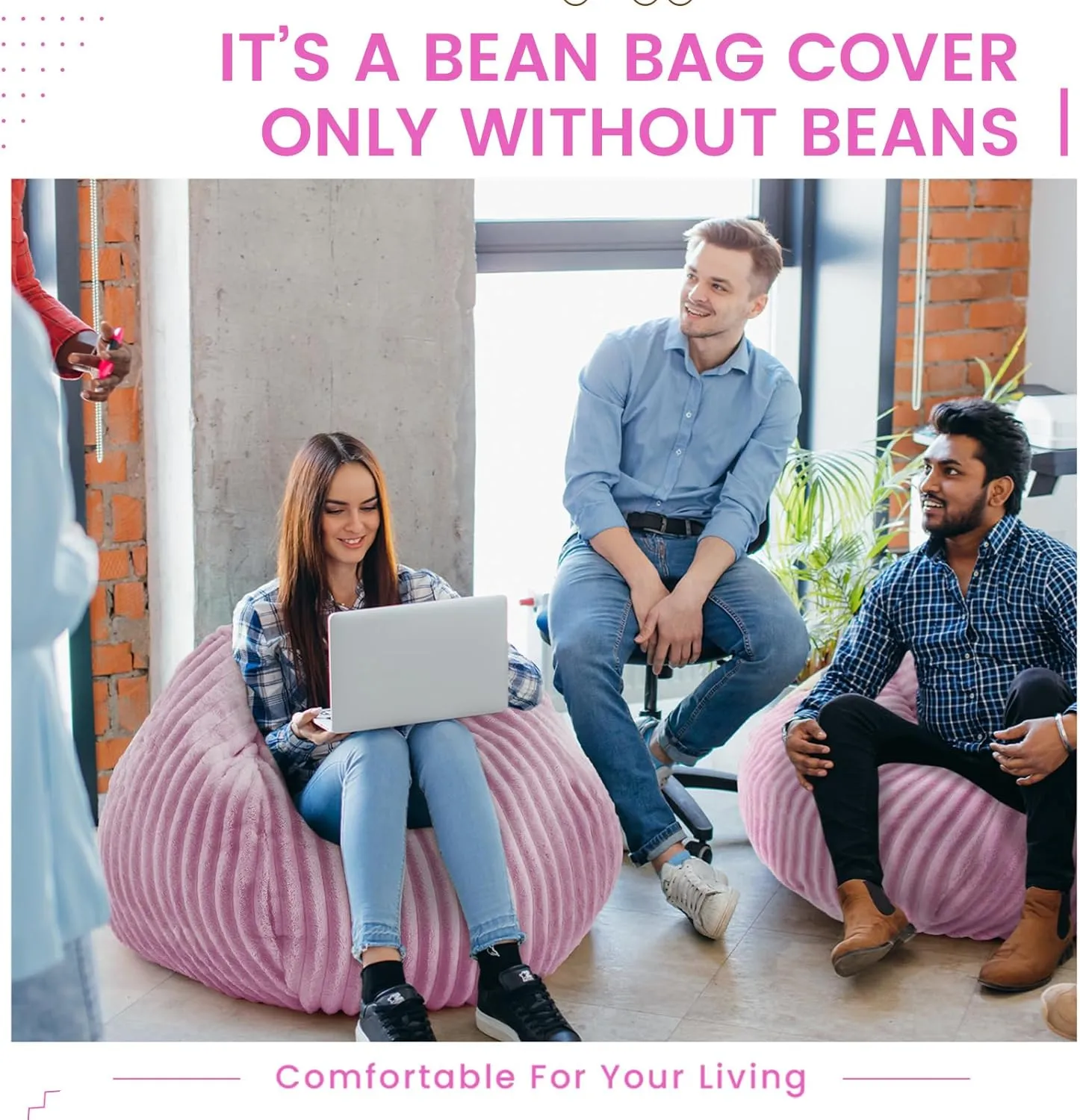 Honeydak Ribbed Rabbit Fur Stuffed Animal Storage Bean Bag Chair Cover (No Filler) Comfy Bean Bag Cover Without Filling or Home Bedroom Decor Organizing Plush Doll Textile Holder(Purple,L)