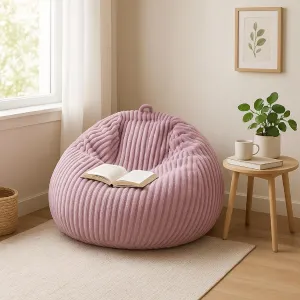 Honeydak Ribbed Rabbit Fur Stuffed Animal Storage Bean Bag Chair Cover (No Filler) Comfy Bean Bag Cover Without Filling or Home Bedroom Decor Organizing Plush Doll Textile Holder(Purple,L)