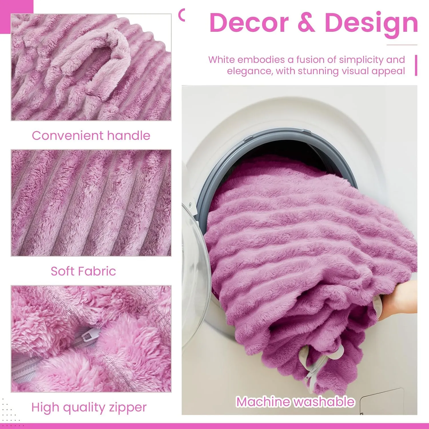 Honeydak Ribbed Rabbit Fur Stuffed Animal Storage Bean Bag Chair Cover (No Filler) Comfy Bean Bag Cover Without Filling or Home Bedroom Decor Organizing Plush Doll Textile Holder(Purple,L)