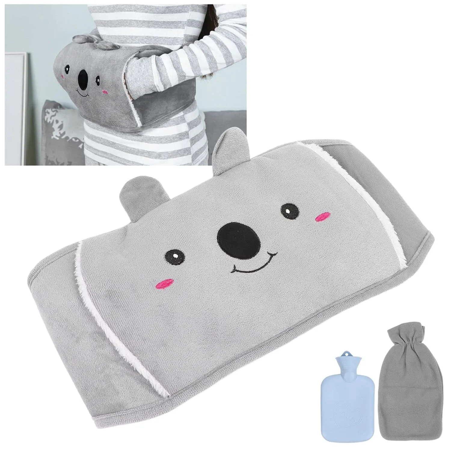 Hot Water Bag, Hot Water Bottle with Soft Cover, Rubber Water Injection Hot Water Bottle, with Waist Cover Feet Neck Hand and Shoulders Warmer for Menstrual Cramps for Girls(Blue)