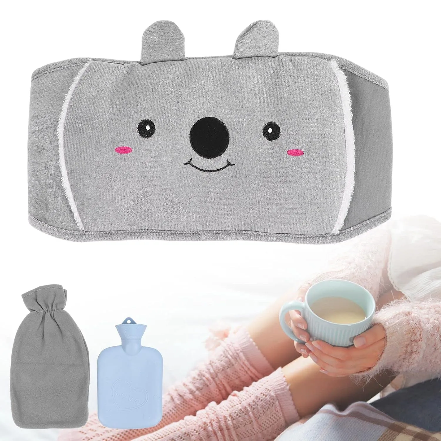 Hot Water Bag, Hot Water Bottle with Soft Cover, Rubber Water Injection Hot Water Bottle, with Waist Cover Feet Neck Hand and Shoulders Warmer for Menstrual Cramps for Girls(Blue)