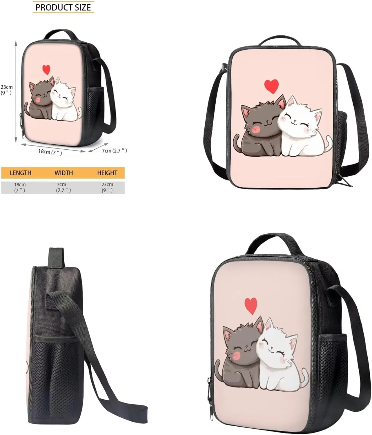 HUGS IDEA Cartton Cat Backpack for Girls Lightweight School Backpack with Lunch Bag 17 Inch Kids Bookbag for Elementary School Novelty School Bags for Girls 6-8 Kids Travel Daypack