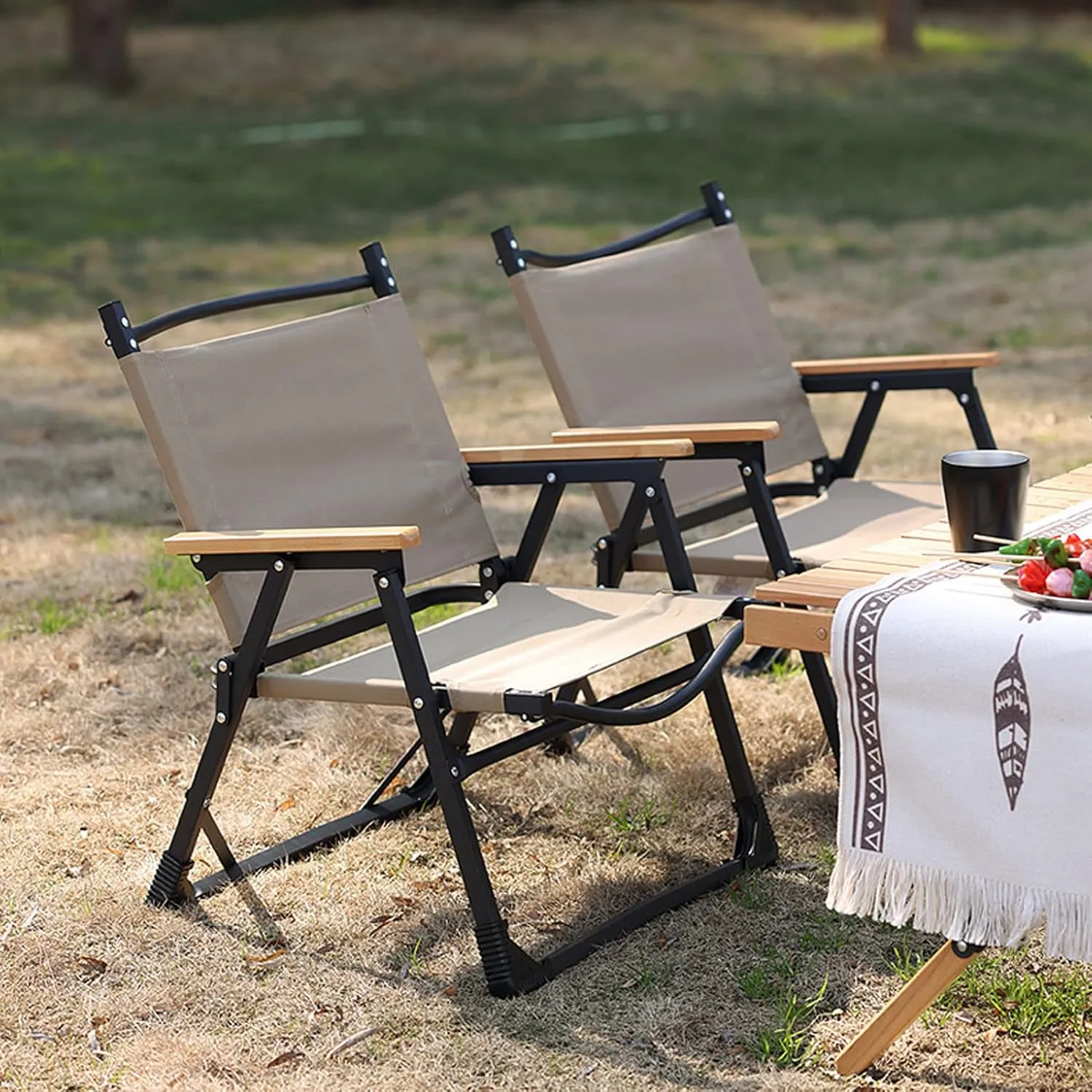 HUHJYUGE Folding Camping Chair with Armrest, Portable Folding Directors Chair, Heavy Duty Foldable Outdoor Chair, Easy Carry, for Lawn, Picnic and Fishing, Supports 265lbs (B)