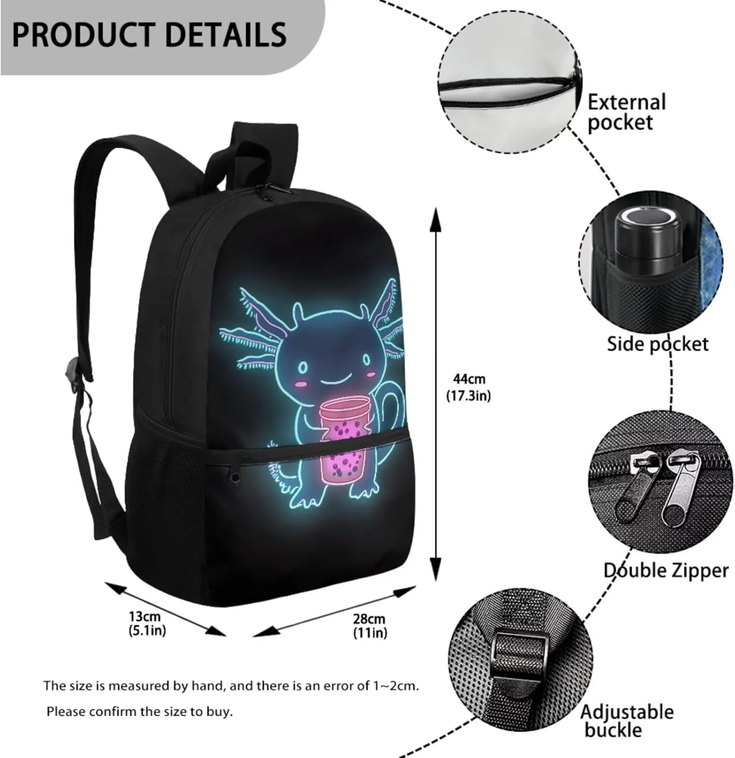 HUIACONG Axolotl Backpack for Boys with Lunch Box Set Girls Bookbag Age 6-8/8-10 Kindergarten School Bag Lunchbox Pecnil Case Water Bottle Holder Back to School Supplies