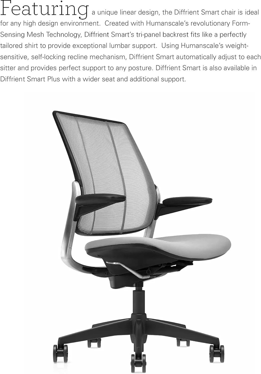 Humanscale Diffrient Smart Office Desk Chair - S413 Advanced Height Adjustable Duron Arms - Black Frame with Monofilament Stripe Black Mesh Back Deep Violet Corde4 Fabric - Standard Carpet Casters
