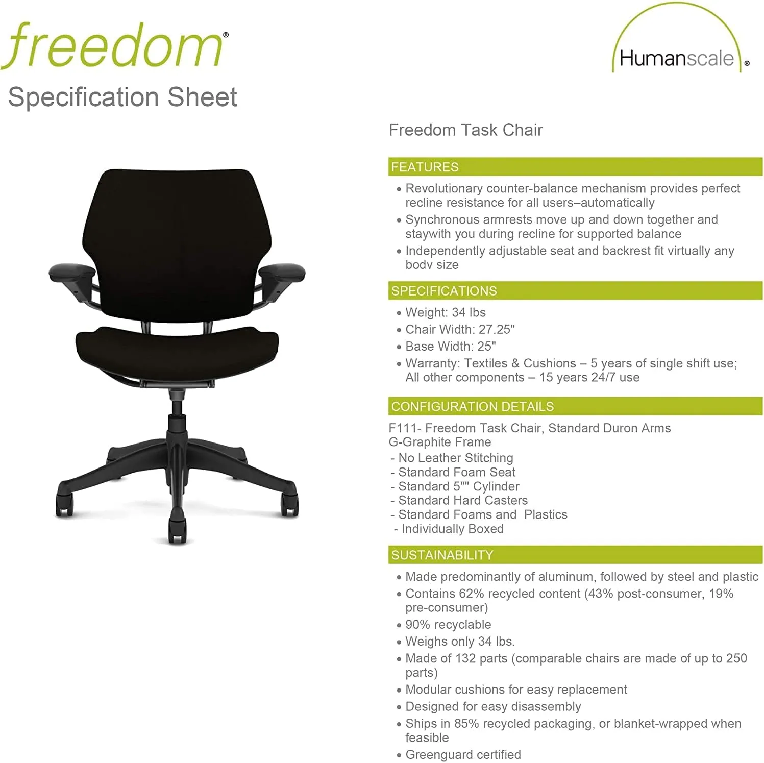 Humanscale Freedom Office Chair - Ergonomic Work Chair with Standard Height Adjustable Duron Arms - Wheels for Carpet - Polished Aluminum Frame with Navy Ginkgo Fabric