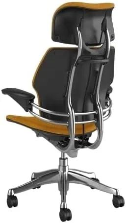 Humanscale Freedom Office Chair with Headrest - Ergonomic Work Chair with Advanced Highly Adjustable Duron Arms and Gel Seat - Wheels for Carpet - Aluminum Frame with Wheat Ginkgo Fabric