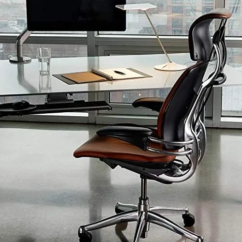 Humanscale Freedom Office Chair with Headrest - Ergonomic Work Chair with Advanced Highly Adjustable Duron Arms and Gel Seat - Wheels for Carpet - Aluminum Frame with Wheat Ginkgo Fabric