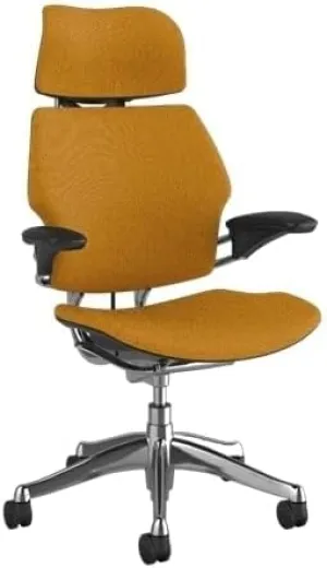 Humanscale Freedom Office Chair with Headrest - Ergonomic Work Chair with Advanced Highly Adjustable Duron Arms and Gel Seat - Wheels for Carpet - Aluminum Frame with Wheat Ginkgo Fabric