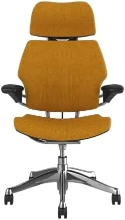 Humanscale Freedom Office Chair with Headrest - Ergonomic Work Chair with Advanced Highly Adjustable Duron Arms and Gel Seat - Wheels for Carpet - Aluminum Frame with Wheat Ginkgo Fabric