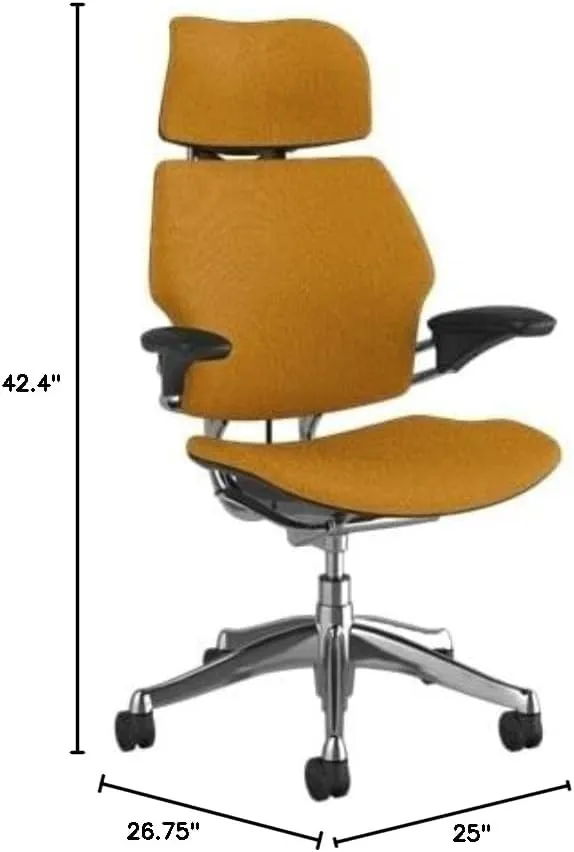 Humanscale Freedom Office Chair with Headrest - Ergonomic Work Chair with Advanced Highly Adjustable Duron Arms and Gel Seat - Wheels for Carpet - Aluminum Frame with Wheat Ginkgo Fabric