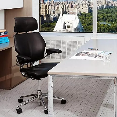 Humanscale Freedom Office Chair with Headrest - Ergonomic Work Chair with Advanced Highly Adjustable Duron Arms and Gel Seat - Wheels for Carpet - Aluminum Frame with Wheat Ginkgo Fabric