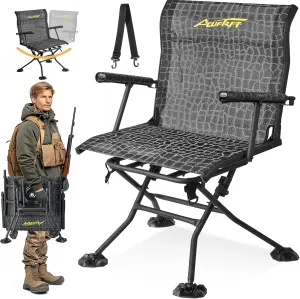 Hunting Blind Chair - 360 Silent Swivel Fishing Chair with Ergonomic Back Support for Camping, Fishing, Backpacking - Holds Up to 350 LBS