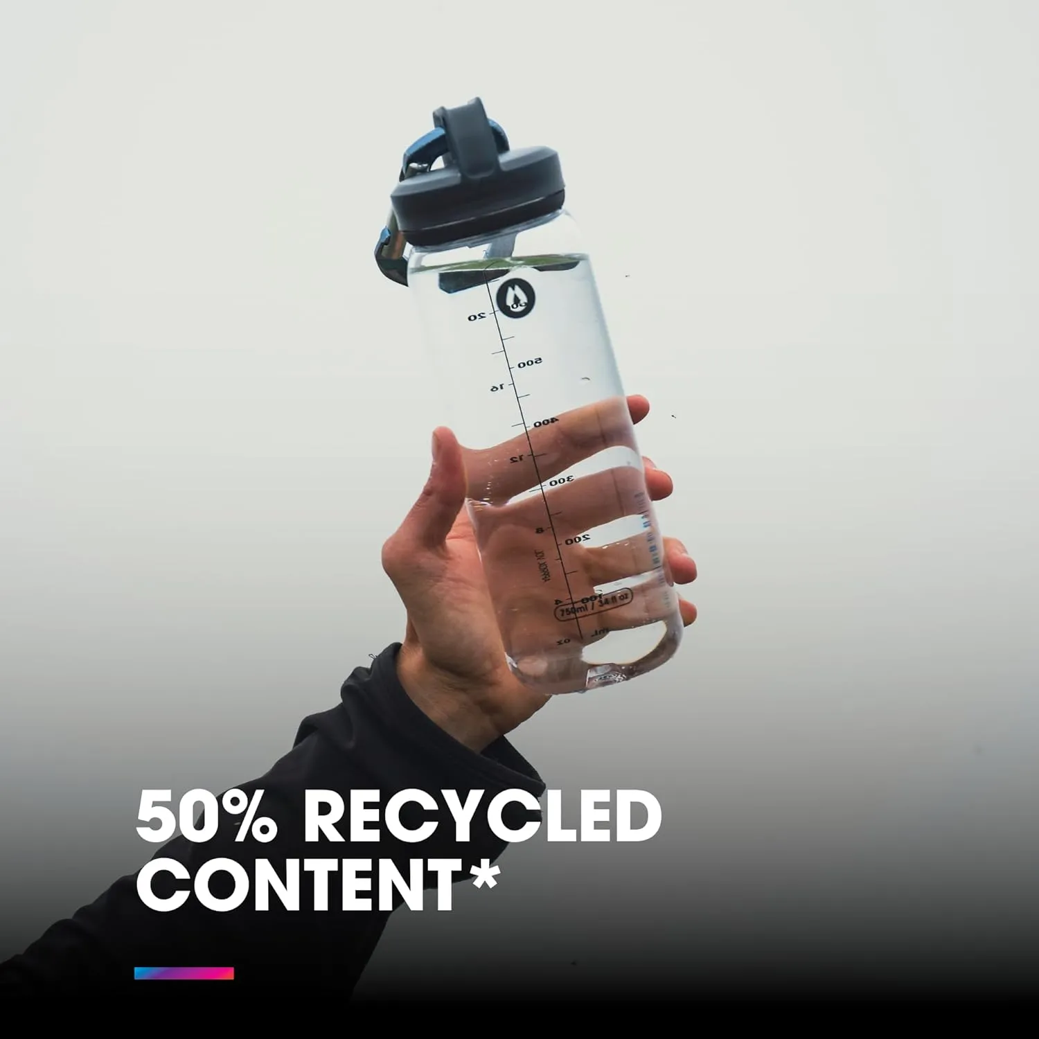 HydraPak Recon Clip & Carry - Wide Mouth Recycled Plastic Water Bottle (24oz or 32oz) - Eco Friendly, BPA Free, Tethered Cap