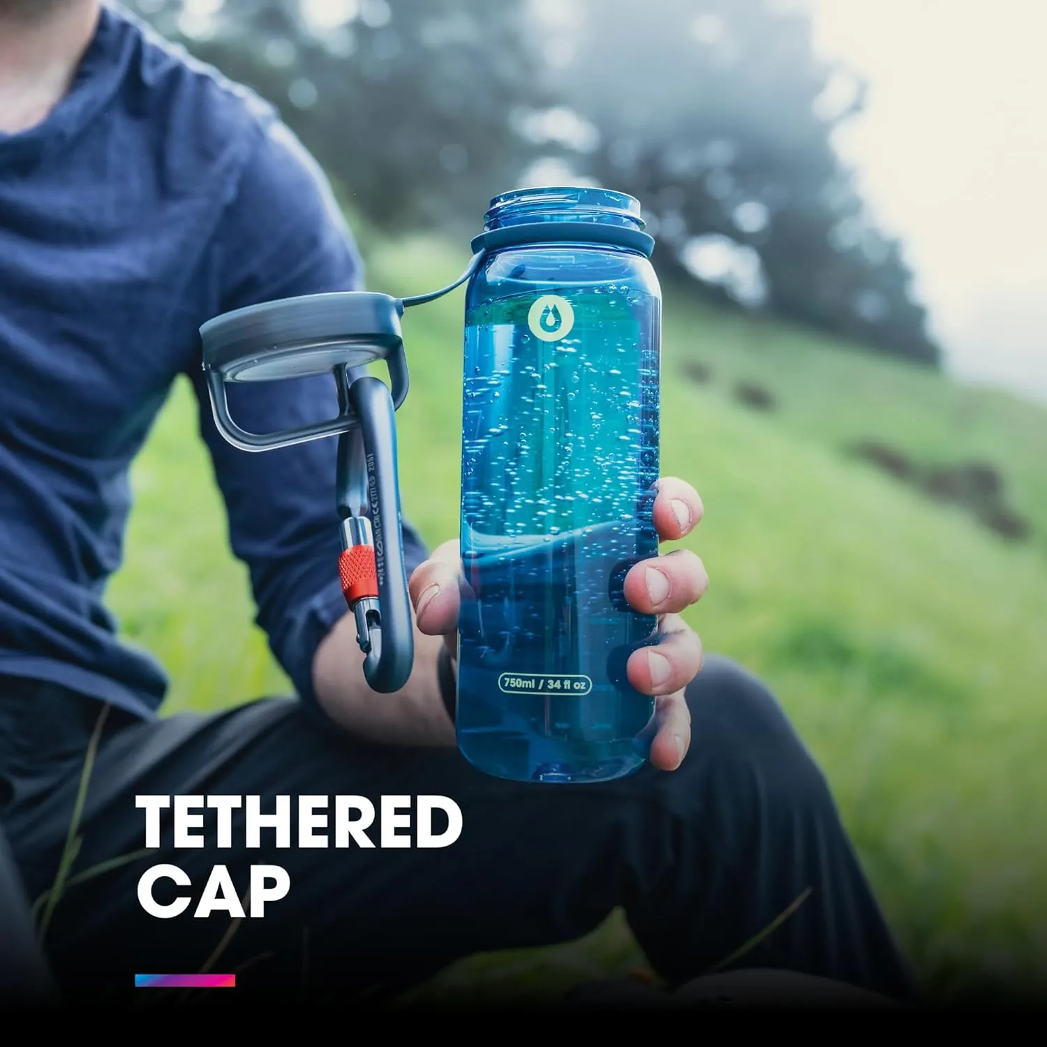 HydraPak Recon Clip & Carry - Wide Mouth Recycled Plastic Water Bottle (24oz or 32oz) - Eco Friendly, BPA Free, Tethered Cap