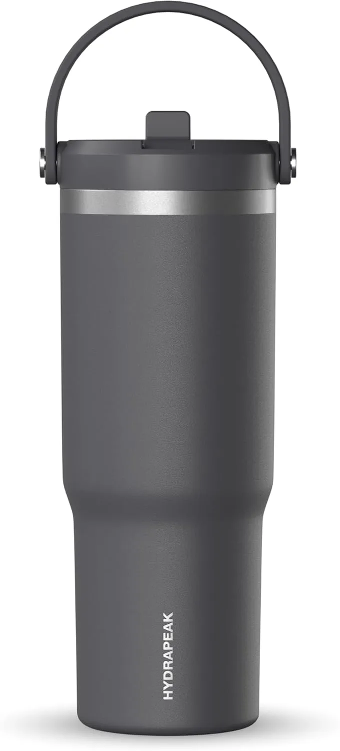 Hydrapeak Nomad 32 oz Tumbler with Handle and Straw Lid, Leakproof, Double Insulated, 32oz Cup, Stainless Steel | Grey Matter