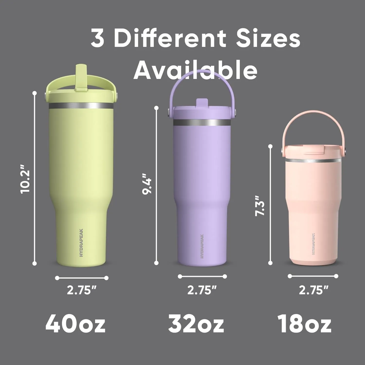 Hydrapeak Nomad 32 oz Tumbler with Handle and Straw Lid, Leakproof, Double Insulated, 32oz Cup, Stainless Steel | Grey Matter
