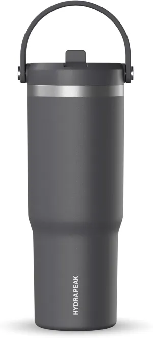 Hydrapeak Nomad 32 oz Tumbler with Handle and Straw Lid, Leakproof, Double Insulated, 32oz Cup, Stainless Steel | Grey Matter