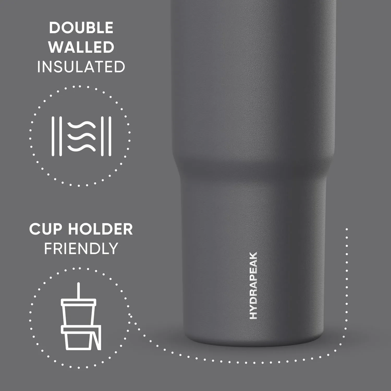 Hydrapeak Nomad 32 oz Tumbler with Handle and Straw Lid, Leakproof, Double Insulated, 32oz Cup, Stainless Steel | Grey Matter
