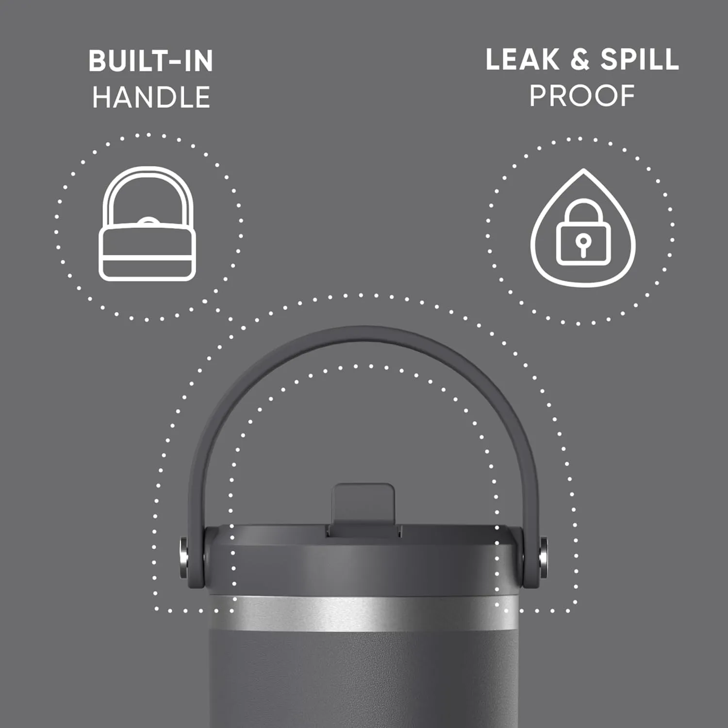 Hydrapeak Nomad 32 oz Tumbler with Handle and Straw Lid, Leakproof, Double Insulated, 32oz Cup, Stainless Steel | Grey Matter