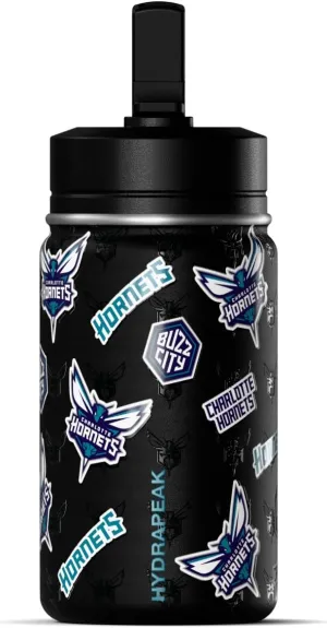 Hydrapeak x NBA Officially Licensed Charlotte Hornets 14oz Mini Kids Water Bottle with Straw Lid and Handle Reusable Stainless Steel Double Wall Insulated Spill Proof Sports Gift for Boys Girls