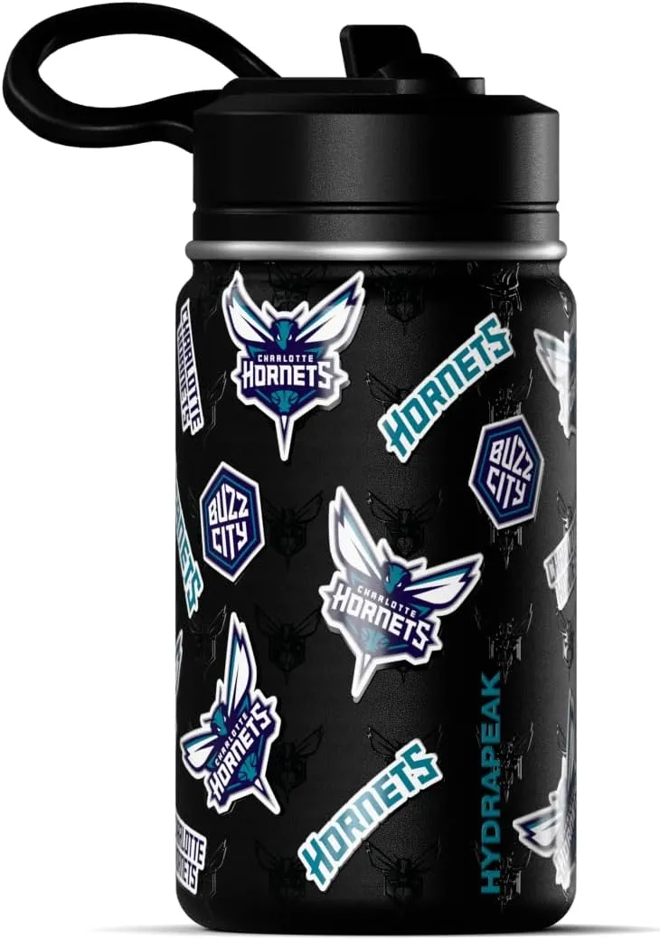 Hydrapeak x NBA Officially Licensed Charlotte Hornets 14oz Mini Kids Water Bottle with Straw Lid and Handle Reusable Stainless Steel Double Wall Insulated Spill Proof Sports Gift for Boys Girls