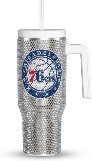 Hydrapeak x NBA Officially Licensed Philadelphia 76ers Voyager 40 oz Stainless Steel Bling Tumbler with Handle, Insulated Rhinestone Water Bottle With Straw & Lid, Includes Gift Box