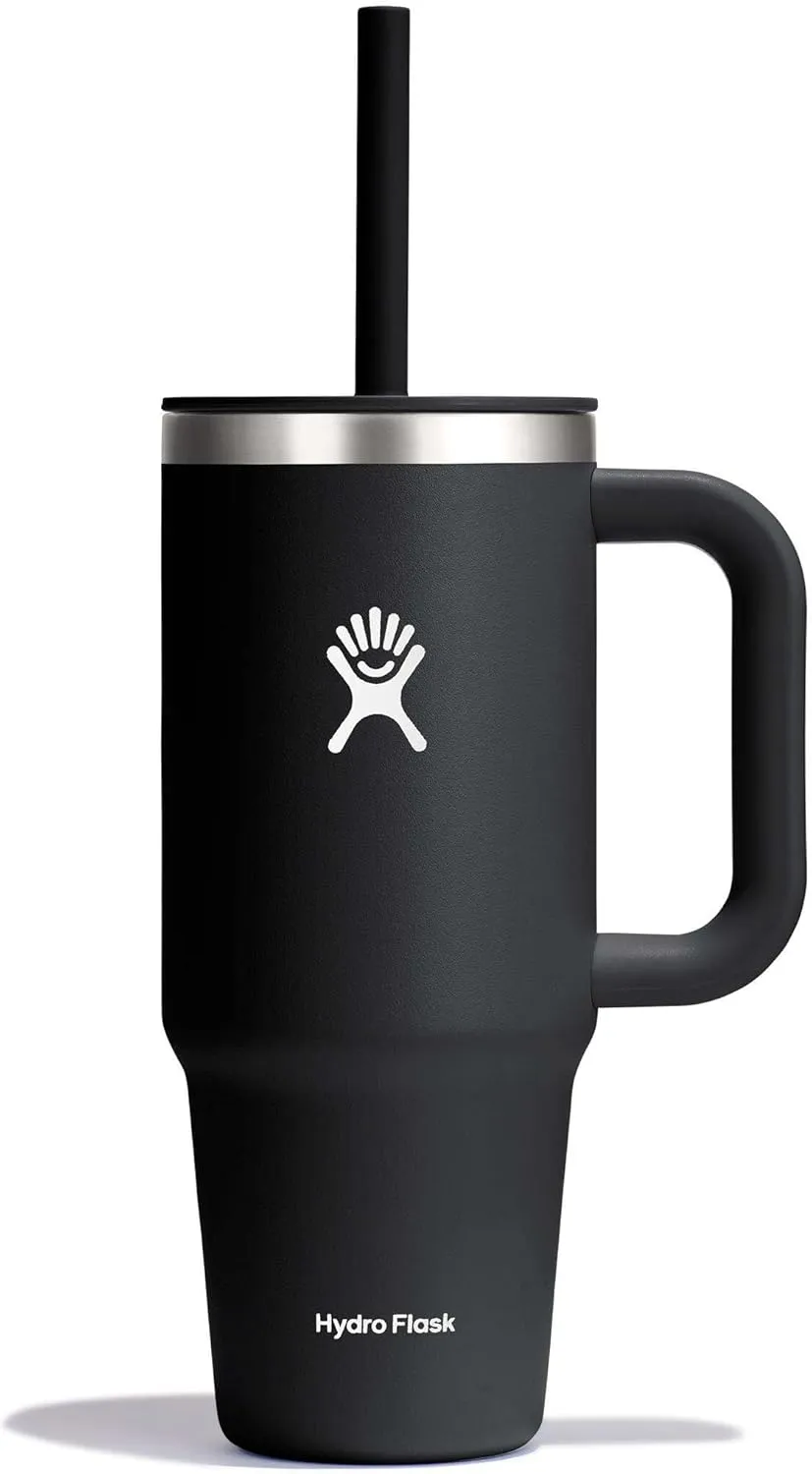 Hydro Flask 24 Oz Travel Tumbler with Handle, Lid and Straw - Insulated Stainless Steel in 24 Oz Black