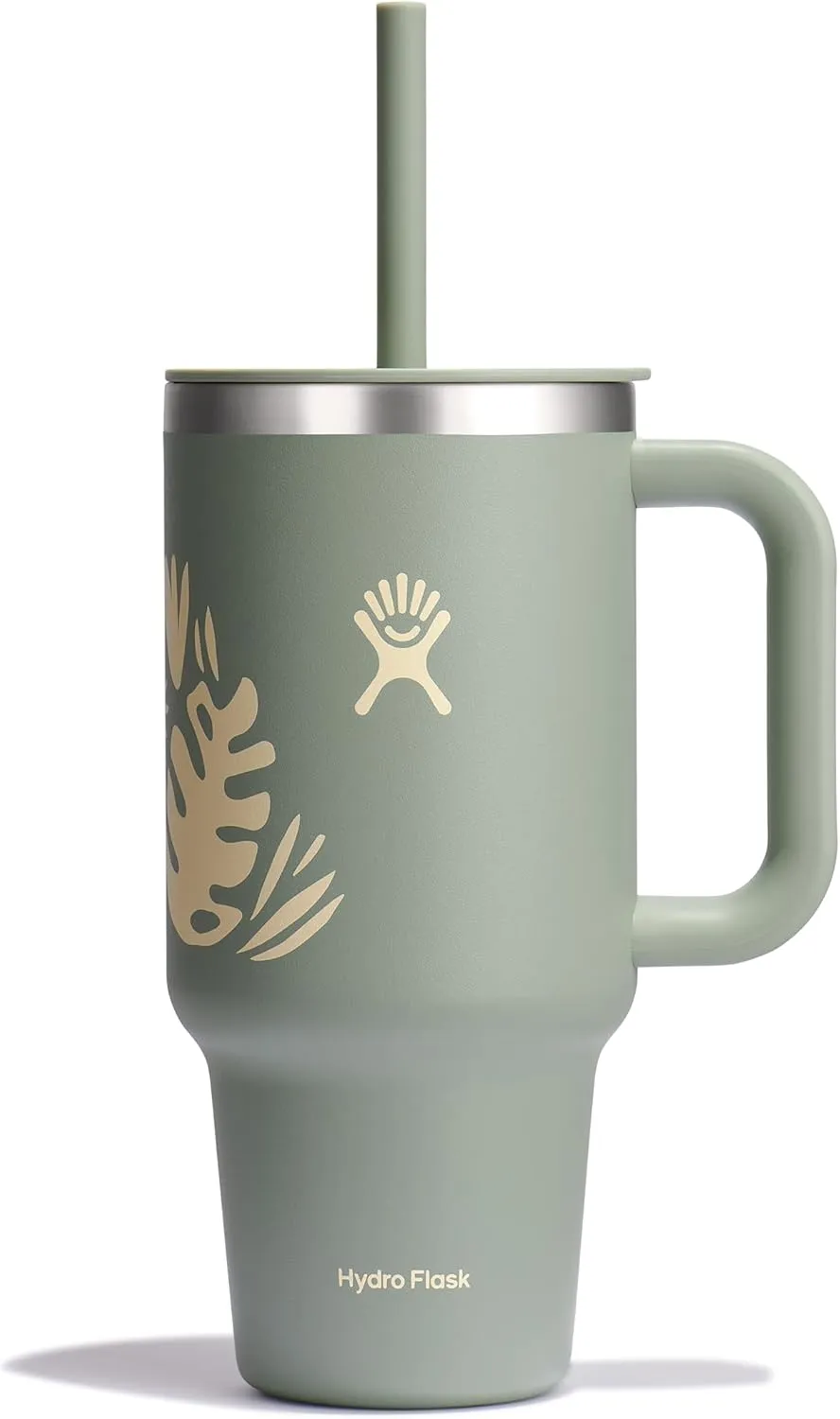 Hydro Flask 32 Oz Travel Tumbler with Handle, Lid and Straw - Insulated Stainless Steel in 32 Oz Botanical Bliss Green