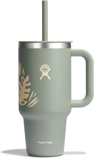 Hydro Flask 32 Oz Travel Tumbler with Handle, Lid and Straw - Insulated Stainless Steel in 32 Oz Botanical Bliss Green
