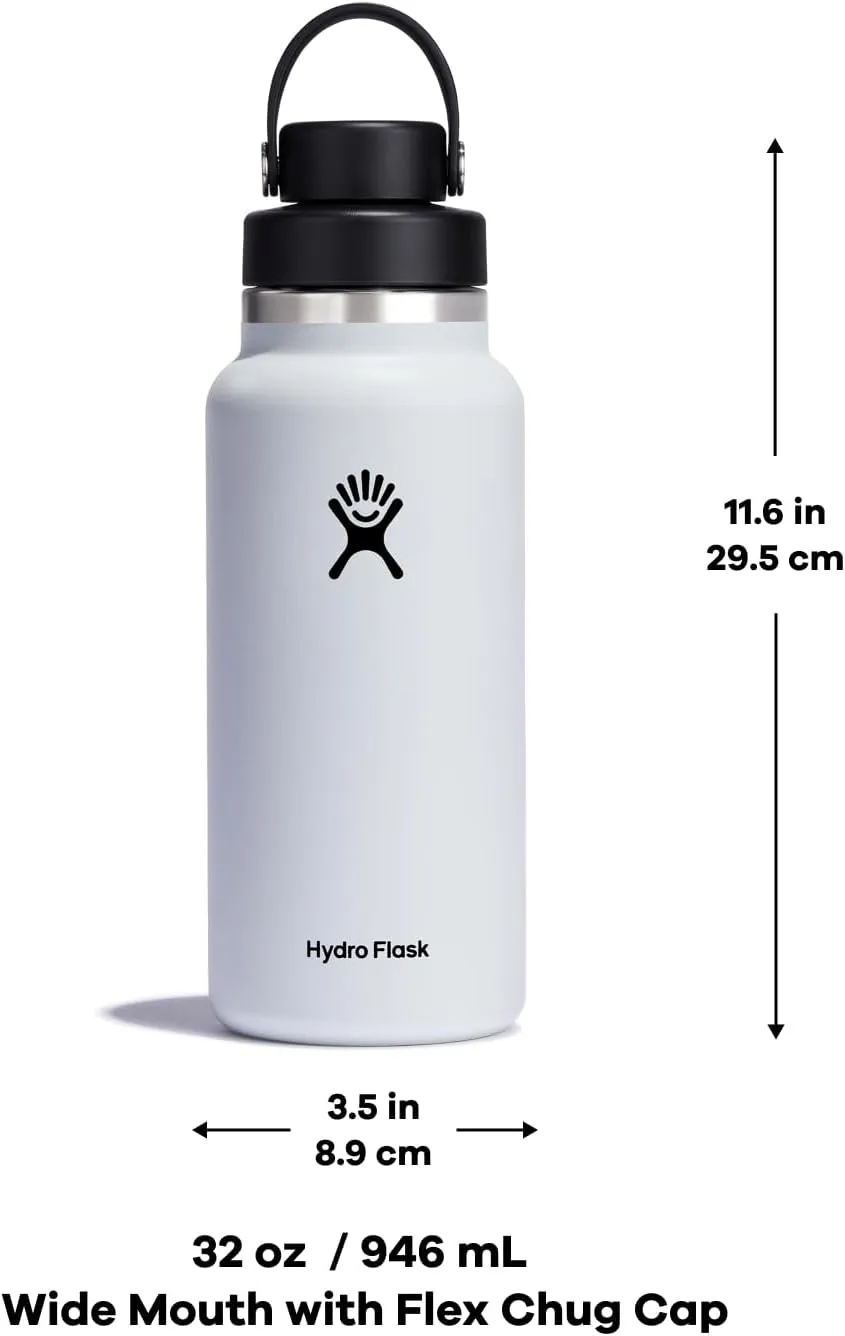 HYDRO FLASK Wide Mouth Chug Cap vacuum insulated stainless steel water bottle with leakproof closeable lid for cold water drinks, sports, travel, car and school