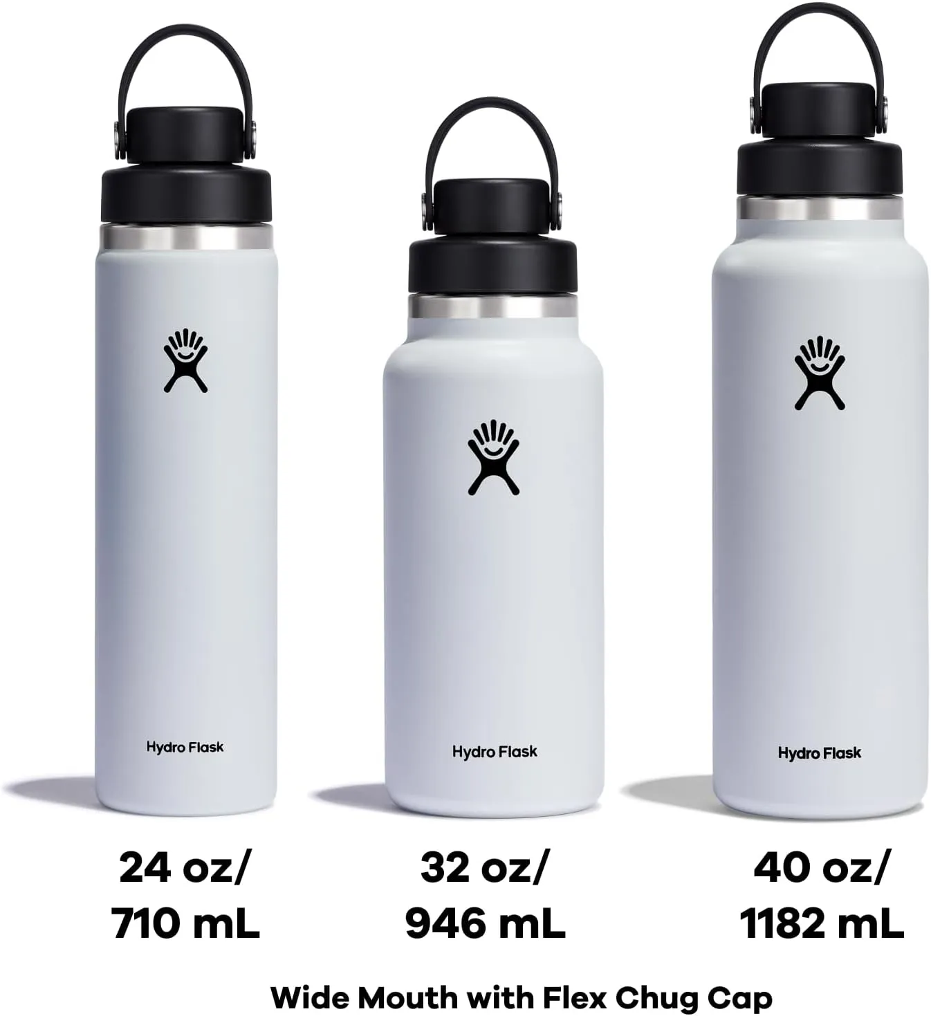HYDRO FLASK Wide Mouth Chug Cap vacuum insulated stainless steel water bottle with leakproof closeable lid for cold water drinks, sports, travel, car and school