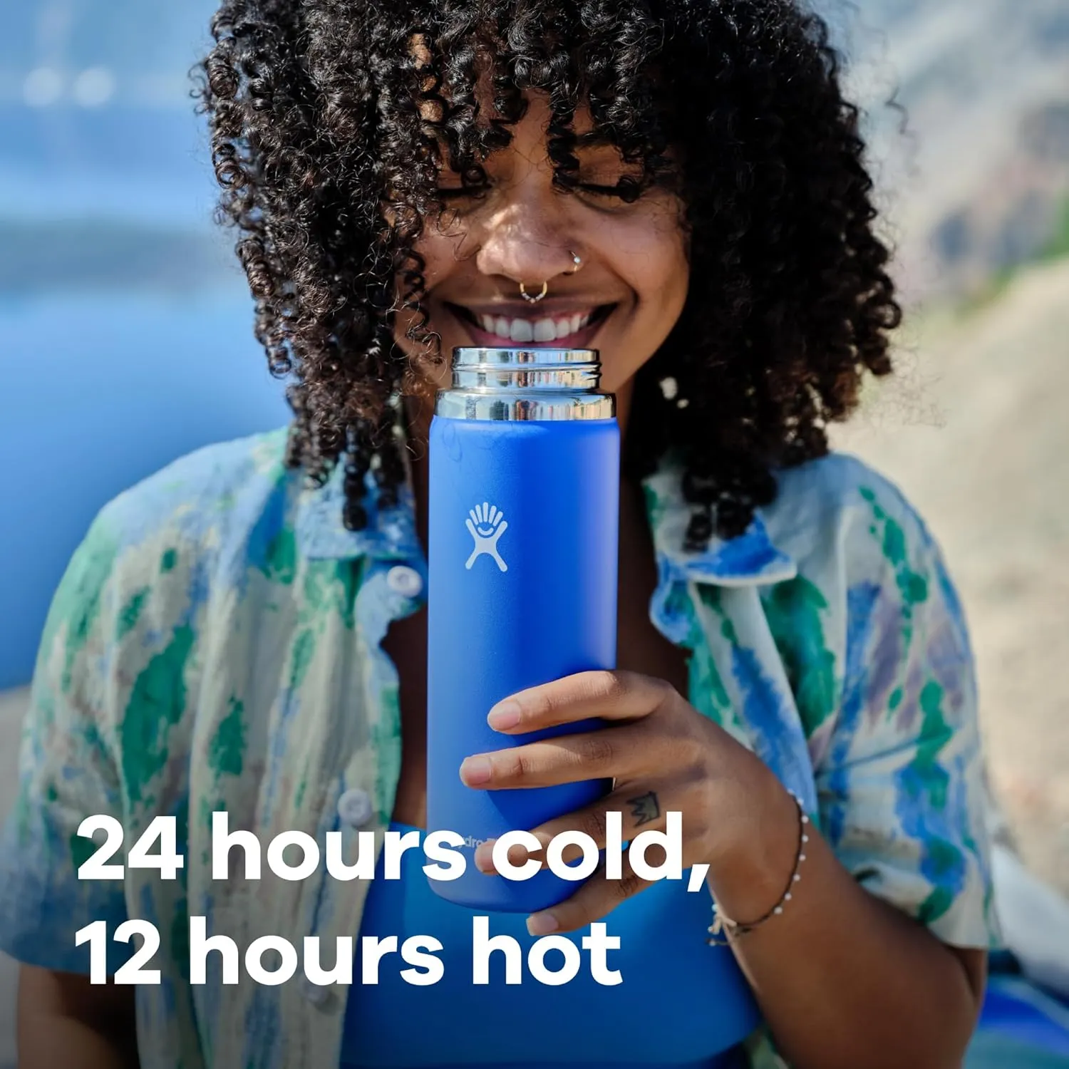 Hydro Flask Wide Mouth vacuum insulated stainless steel water bottle with leakproof closeable lid for cold water drinks, sports, travel, car and school