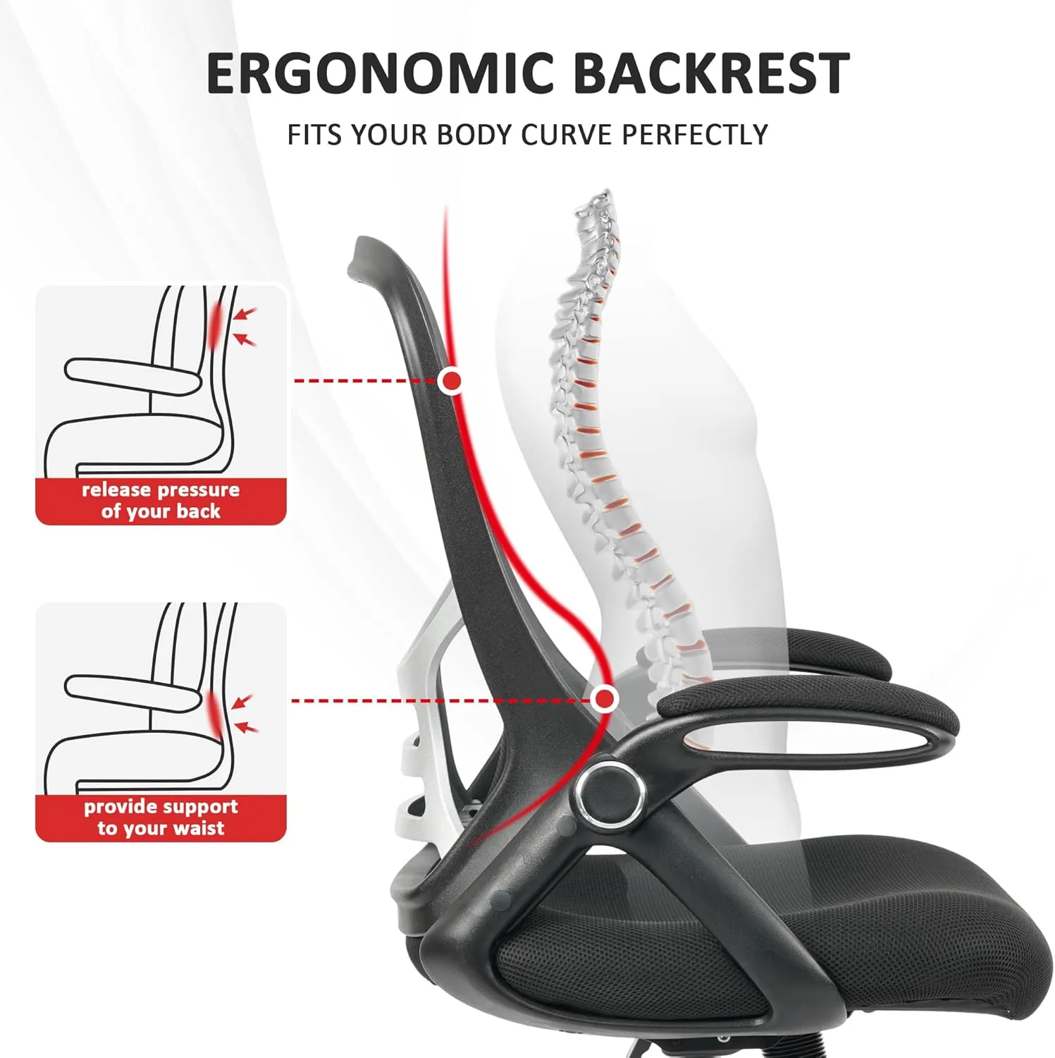 HYLONE Ergonomic Office Chair Lumbar Support, Comfy Desk Chair Home Mesh Office Chair Back Support Comfortable Desk Chair Ergonomic