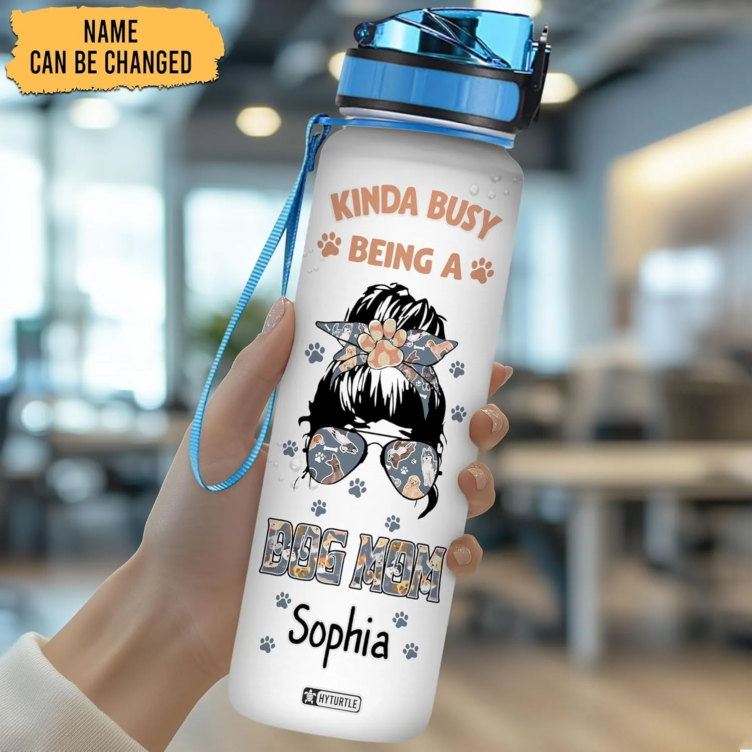 Hyturtle Personalized Autism Water Bottle - Custom Name 32 oz Motivational Water Bottle with Leak-Proof Lid & Time Marker - Autism Gifts for Women & Kids - Bottle for Autism Awareness Month, Birthday