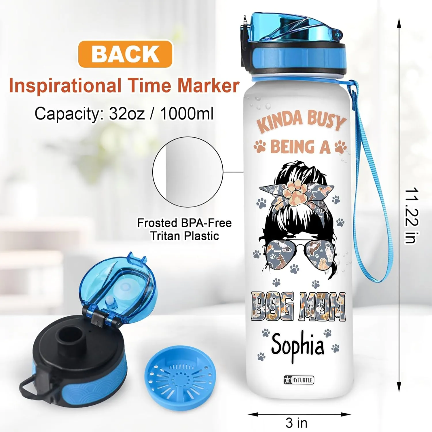 Hyturtle Personalized Autism Water Bottle - Custom Name 32 oz Motivational Water Bottle with Leak-Proof Lid & Time Marker - Autism Gifts for Women & Kids - Bottle for Autism Awareness Month, Birthday